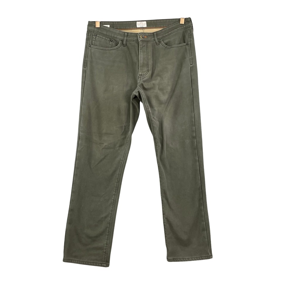Weatherproof Vintage Pants Mens 36x30 Green Fleece Lined Canvas Regular Fit Hike